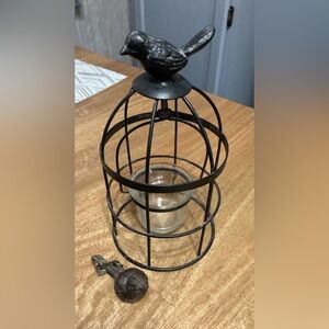 Black Birdcage Candle Holder & cast iron bird with clip